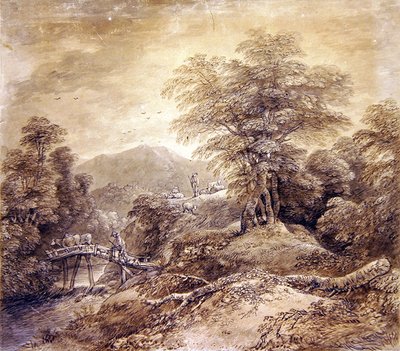 Waldige Berglandschaft mit Hirten und Kühen, 1759 von Thomas Gainsborough